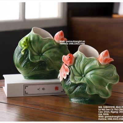 BÌNH HOA SỨ NỔI HOA SEN CÁ THỦ CÔNG